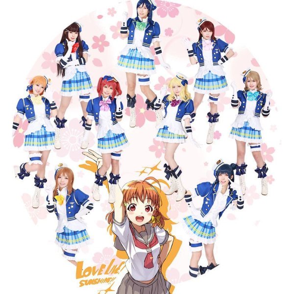 画像1: Love Live! ラブライブ! サンシャイン!! Aqours スクフェス夏 高海千歌 桜内梨子 松浦果南 黒澤ダイヤ 渡辺曜 津島善子 国木田花丸 小原鞠莉 黒澤ルビィ  コスプレ衣装 全員リボンタイ付き